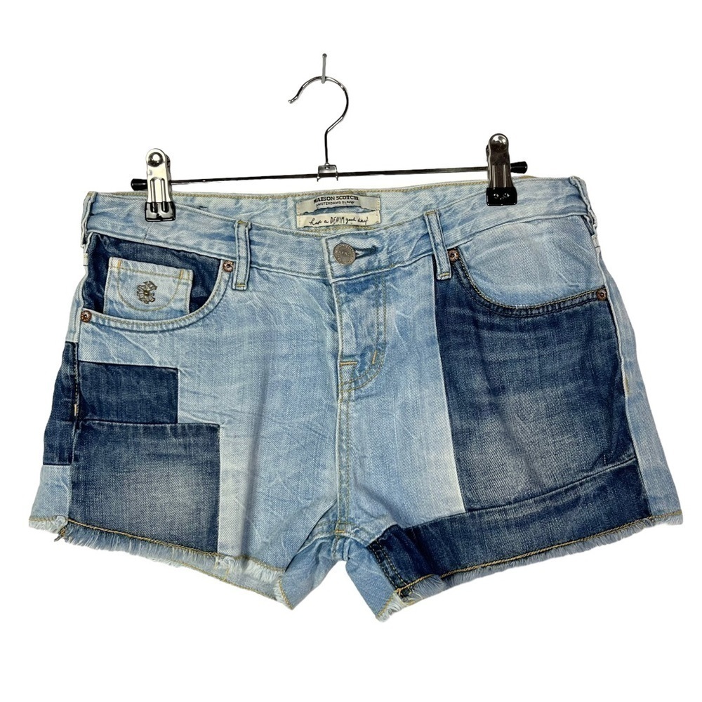 Maison Scotch Boyfriend Fit Patchwork Cut Off Jean Shorts 27